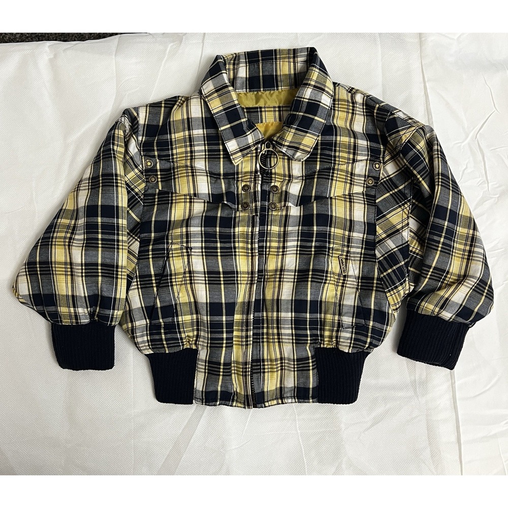 Vtg Pelle Pelle Toddler XXS Plaid Bomber Jacket Y2K Full Zip Kids Retro Hip Hop